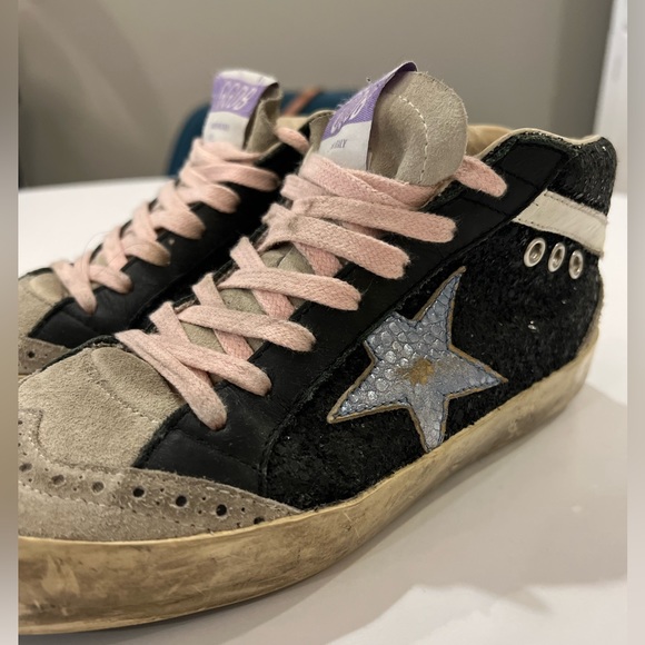 Golden Goose. Black/grey mid-rise high tops. Black sequin, pink laces. - Picture 2 of 7